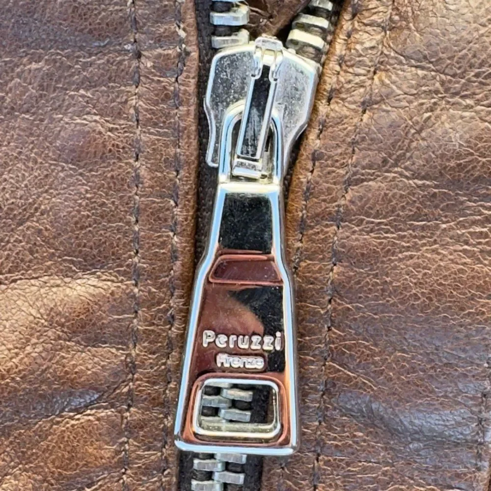 Peruzzi Vera Pelle‎ Leather Italian Made Moto Style Jacket Brown Women's 2